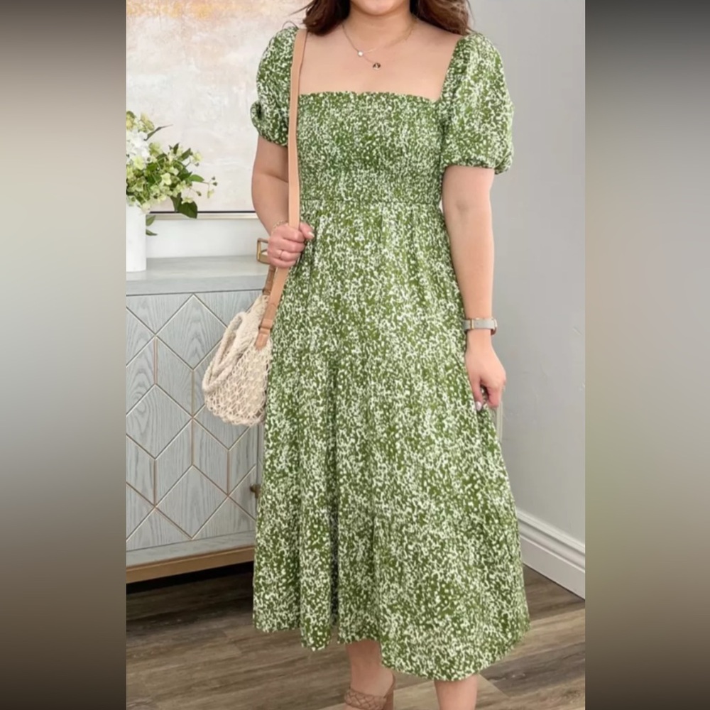 Abercrombie Smocked Bodice Linen Blend Dress - Green Size L
